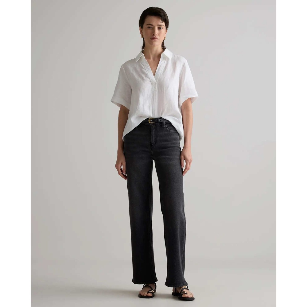 Quince Organic Cotton High Rise Straight Jeans Black KDW01 Size 27 28‎ Inseam